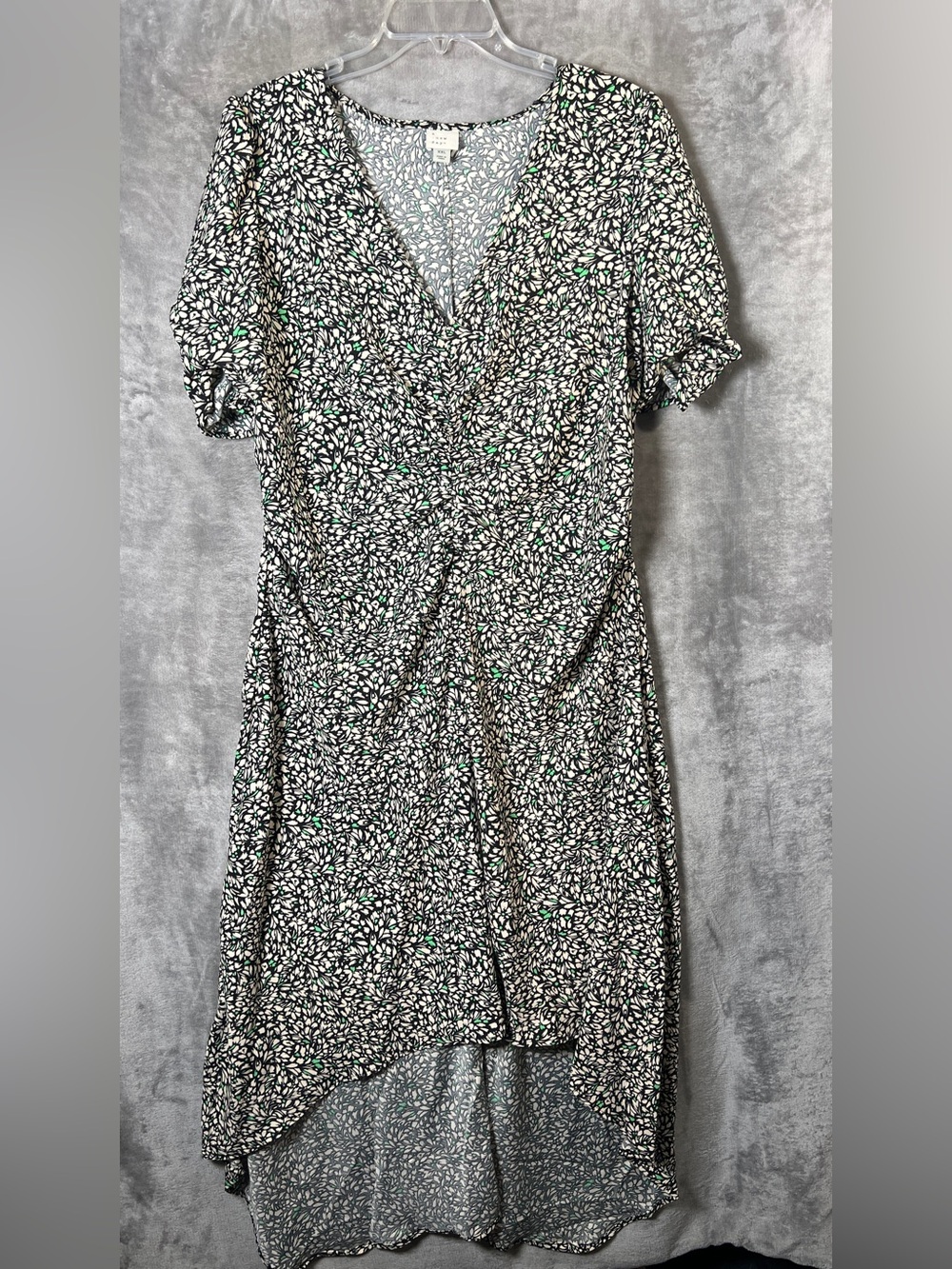 a new day Black and White Floral Wrap Dress with Green Accents